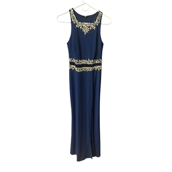 Cachet Sleeveless Embellished Long Formal Dress Navy Midnight Size 2 - Picture 3 of 8